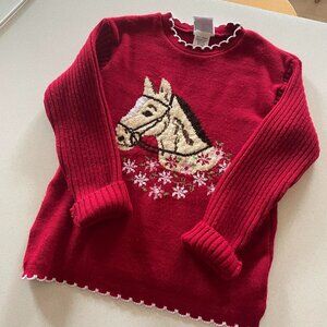 Rare VTG 90s Plaid Moose Equestrian Knit Sweater w Embroidered Needlework Horse